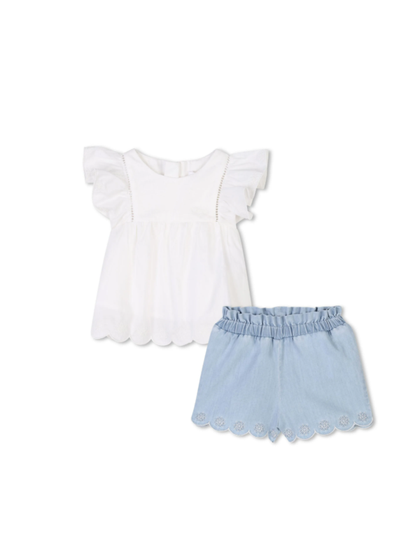 Chloé Chloé - set witte t-shirt met blauw shortje