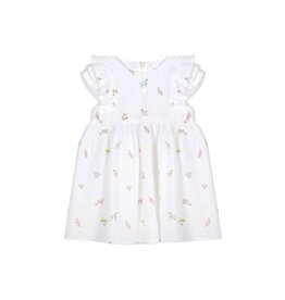 Patachou Patachou - wit kleedje met geborduurde bloemen en eleganten schouders
