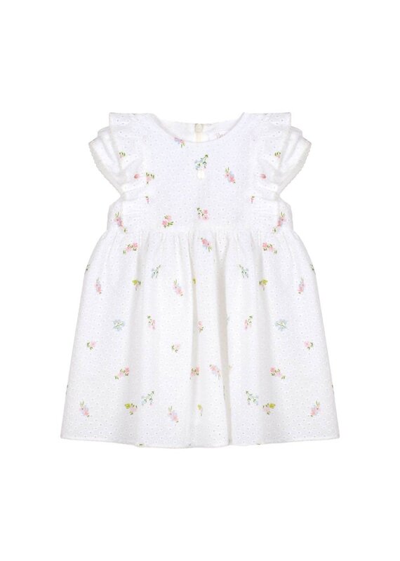 Patachou Patachou - wit kleedje met geborduurde bloemen en eleganten schouders