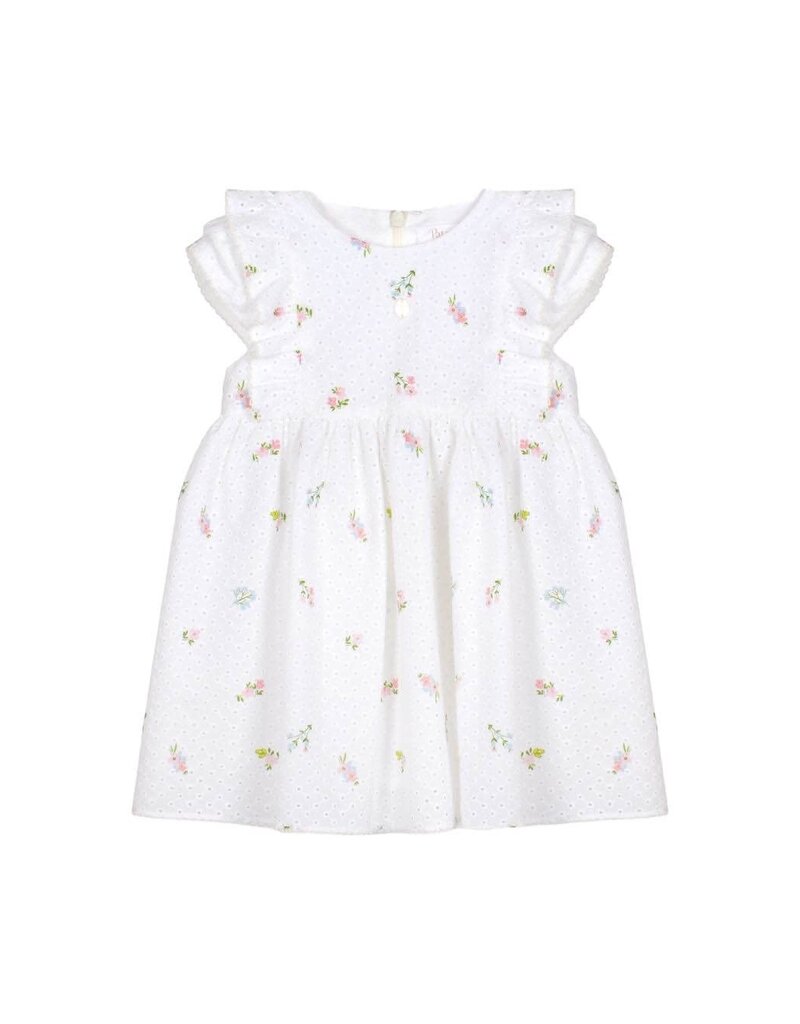 Patachou Patachou - wit kleedje met geborduurde bloemen en eleganten schouders