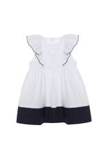 Patachou Patachou - wit kleed met marine blauw details en elegante mouwen