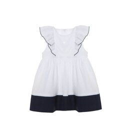 Patachou Patachou - wit kleed met marine blauw details en elegante mouwen
