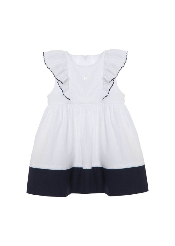 Patachou Patachou - wit kleed met marine blauw details en elegante mouwen