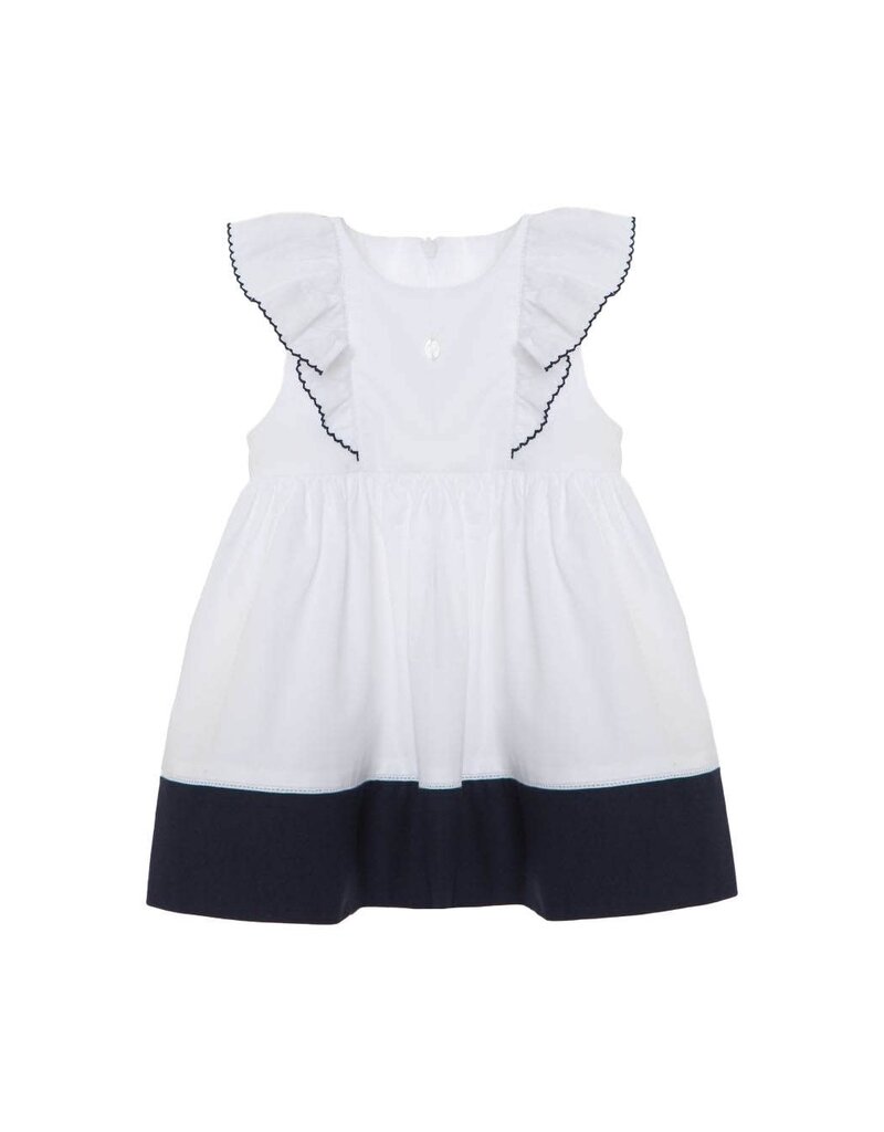 Patachou Patachou - wit kleed met marine blauw details en elegante mouwen