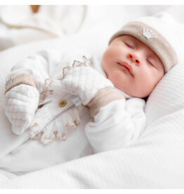 First First- newborn handschoenen- Ben- beige/wit