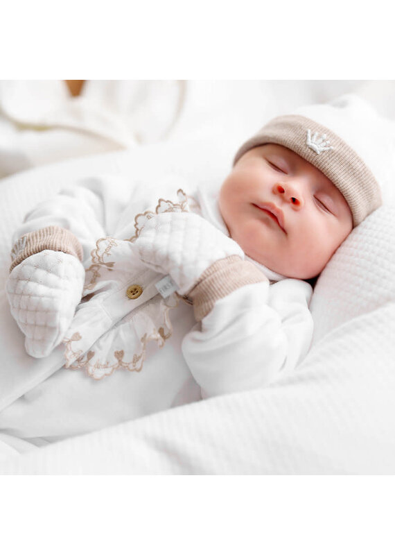 First First- newborn handschoenen- Ben- beige/wit