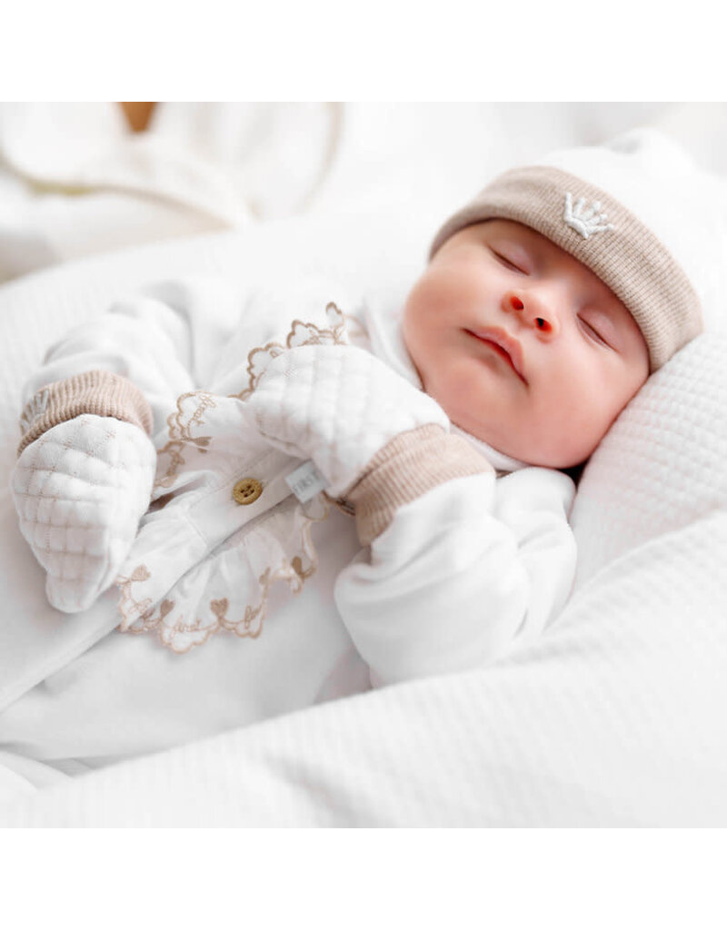 First First- newborn handschoenen- Ben- beige/wit