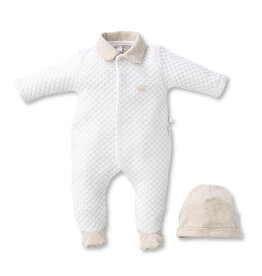 First First-giftset-Oslo-set rompersuit en muts-wit/beige- maat 1m