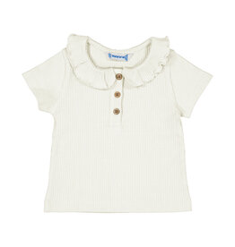 mayoral Mayoral - Ribbed polo met ruffle wit