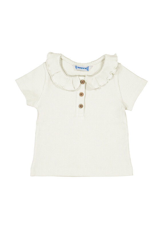 mayoral Mayoral - Ribbed polo met ruffle wit
