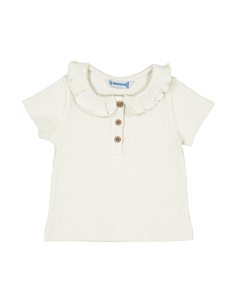 mayoral Mayoral - Ribbed polo met ruffle wit