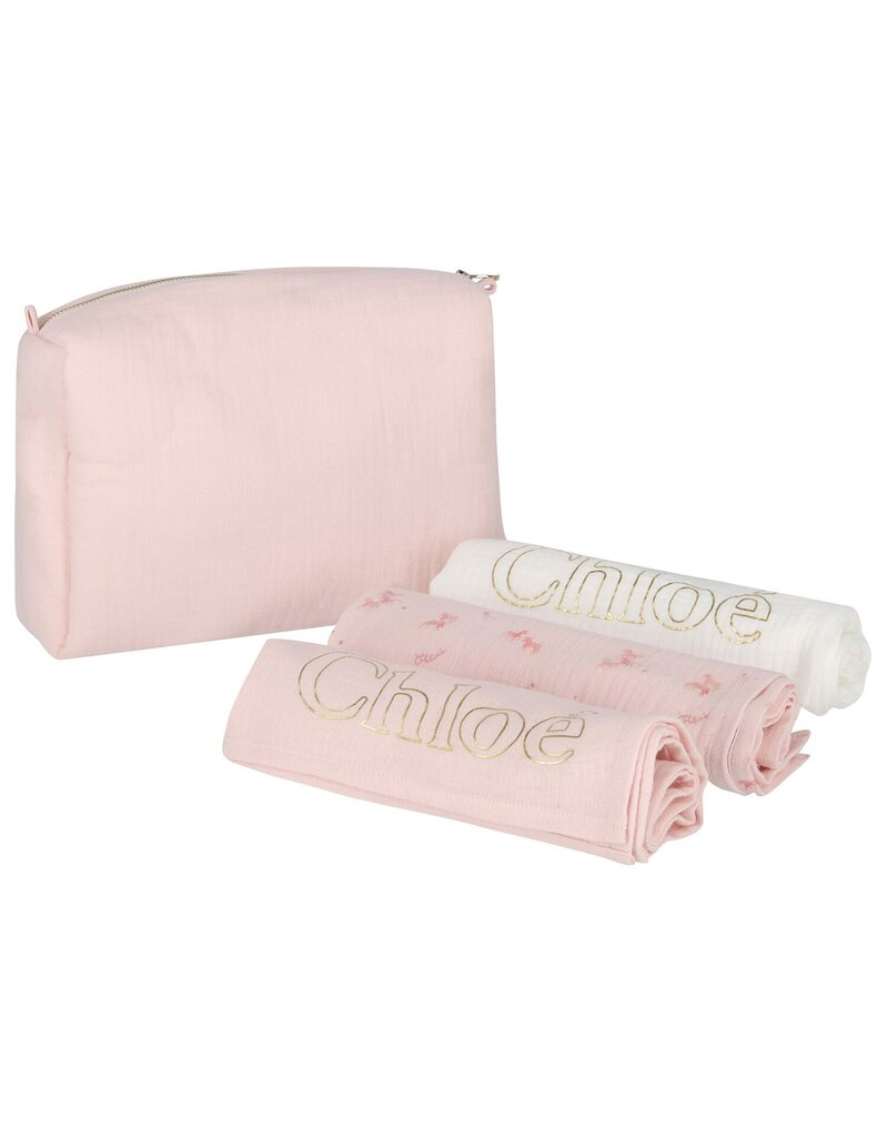 Chloé Chloé - Newborn set toilettas en tetradoeken roze
