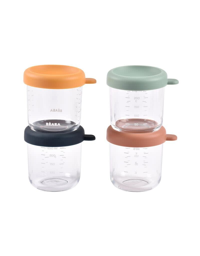 Beaba kleurijke set van 4 glazen potjes