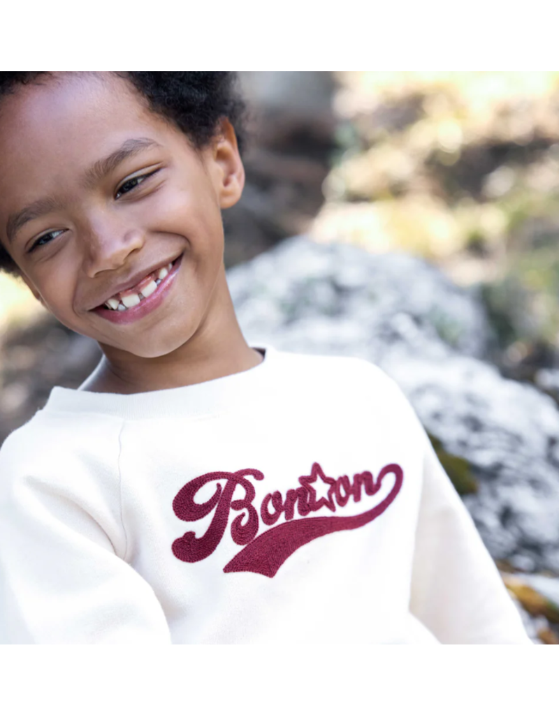 Bonton Bonton -  Trui ecru / roestbruin logo