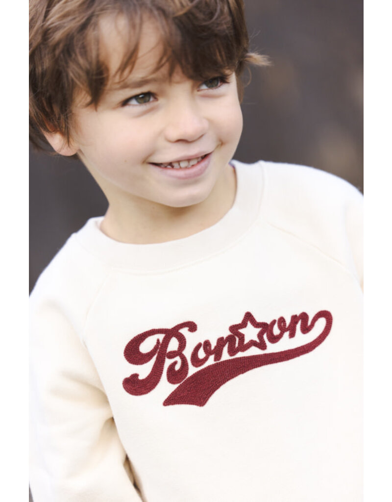 Bonton Bonton -  Trui ecru / roestbruin logo