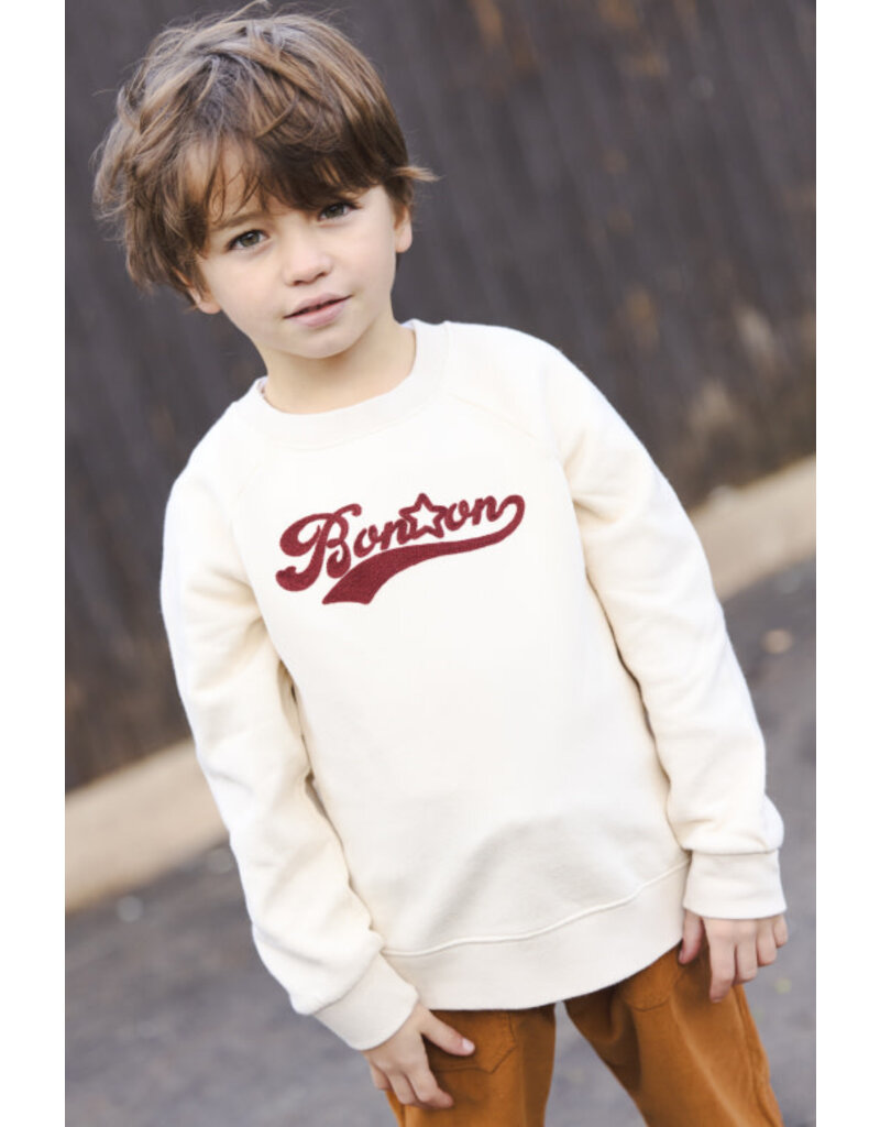 Bonton Bonton -  Trui ecru / roestbruin logo