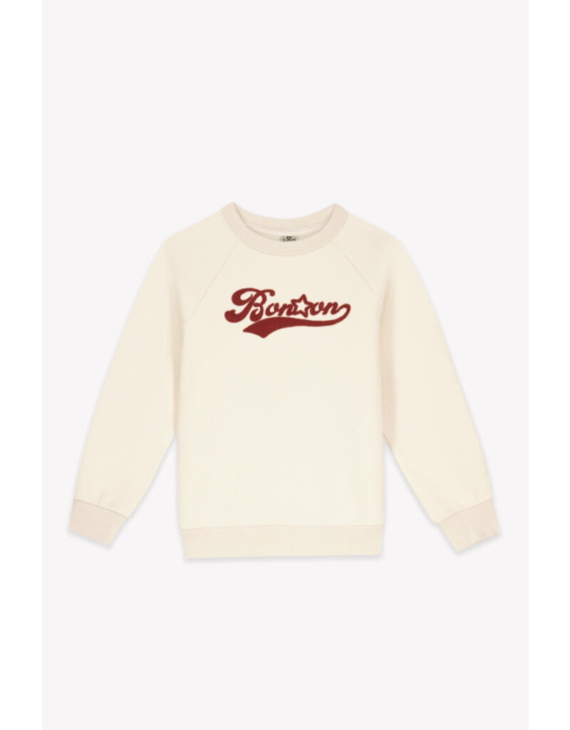 Bonton Bonton -  Trui ecru / roestbruin logo
