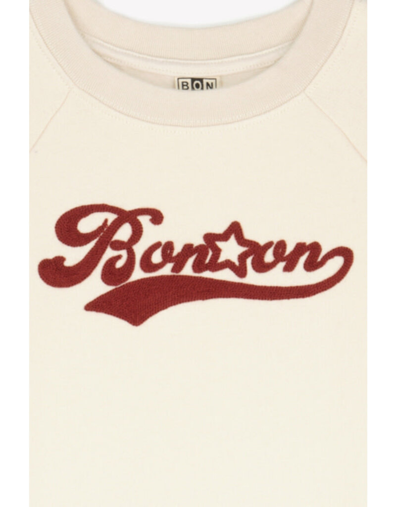 Bonton Bonton -  Trui ecru / roestbruin logo