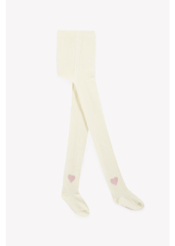 Bonton Bonton - Collants - Ecru met roze hartje