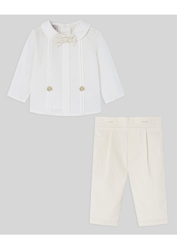 Paz Rodriguez Paz-Set Broek met hemd en strikje-cream