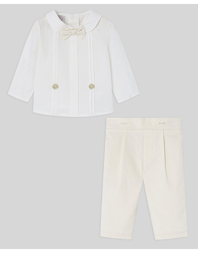 Paz Rodriguez Paz-Set Broek met hemd en strikje-cream