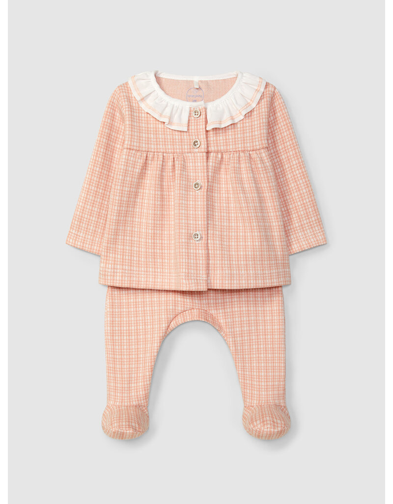 Laranjinha Laranjinha - Tweedelig kruippakje - geruit roze met kraag
