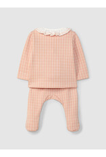 Laranjinha Laranjinha - Tweedelig kruippakje - geruit roze met kraag