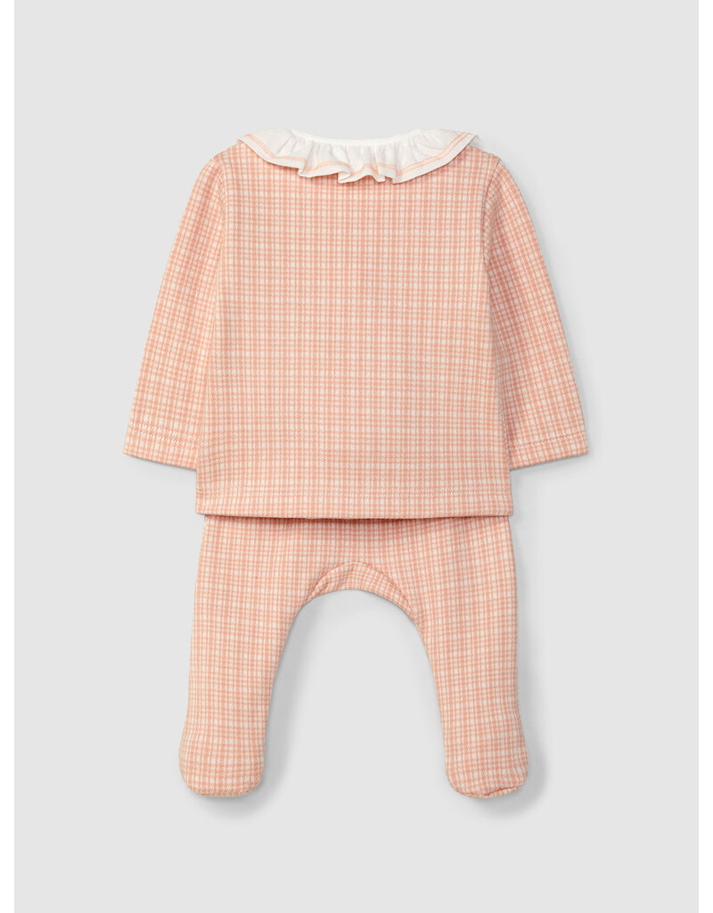 Laranjinha Laranjinha - Tweedelig kruippakje - geruit roze met kraag