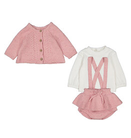 mayoral Mayoral-set met bloomer, trui en cardigan-roze/wit