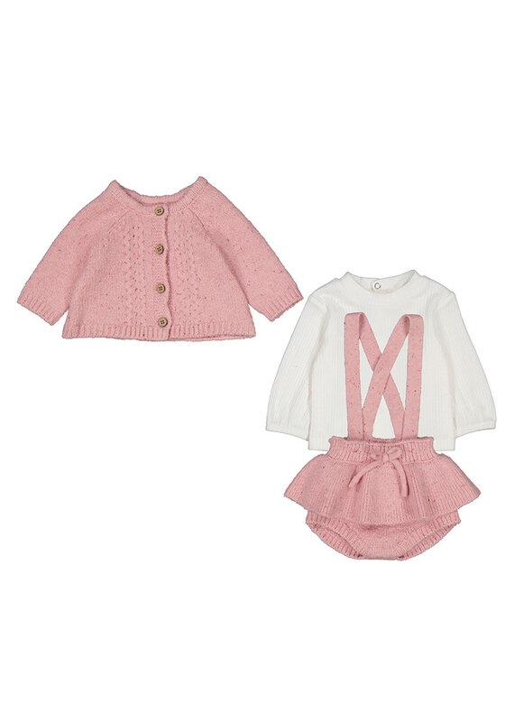 mayoral Mayoral-set met bloomer, trui en cardigan-roze/wit