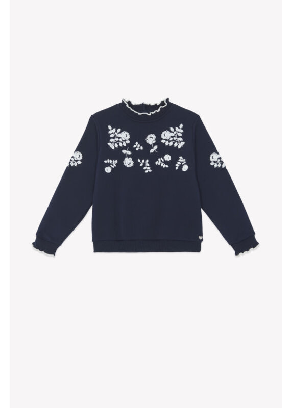 Tartine & Chocolat Tartine-donkerblauwe sweater, witte bloemen