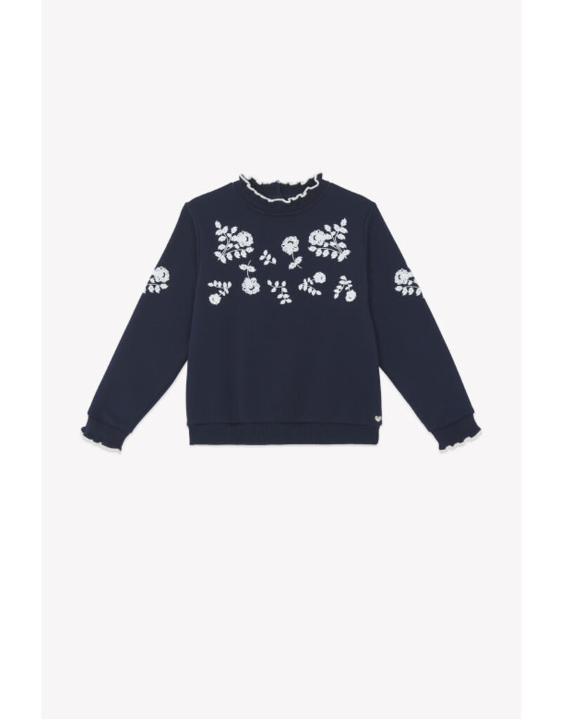 Tartine & Chocolat Tartine-donkerblauwe sweater, witte bloemen