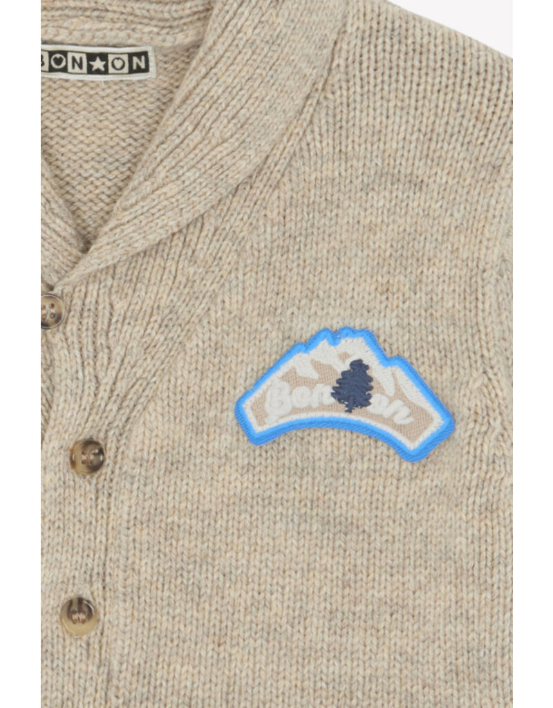 Bonton Bonton-cardigan-beige/groene streep