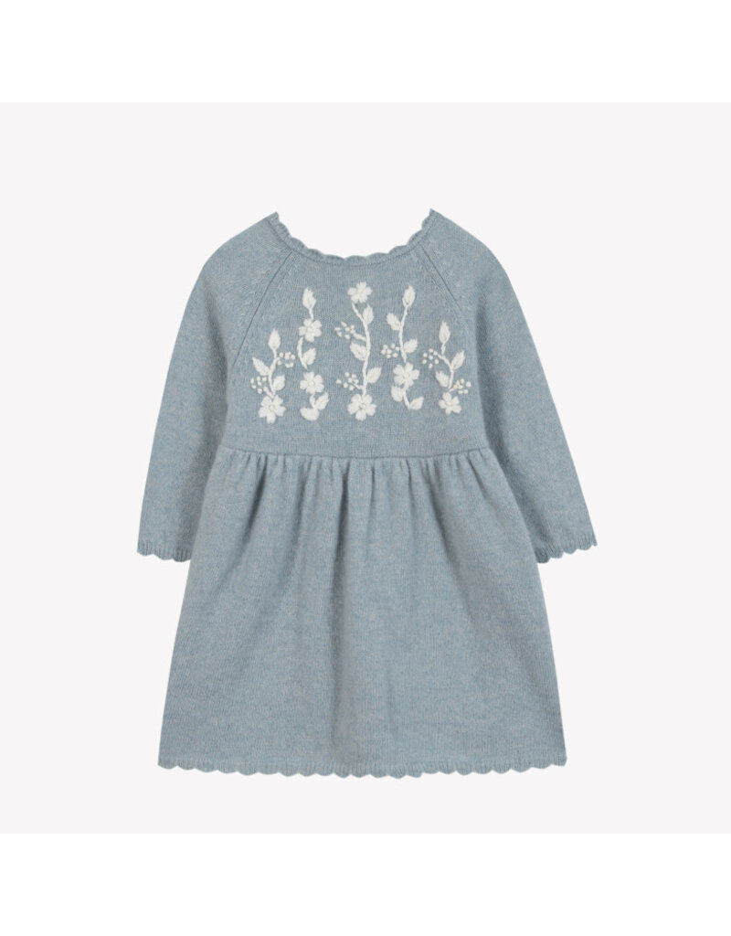 Tartine & Chocolat groen kleedje met geborduurde bloemen