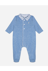 Patachou Bblauwe velours kruippakje met geruite kraag