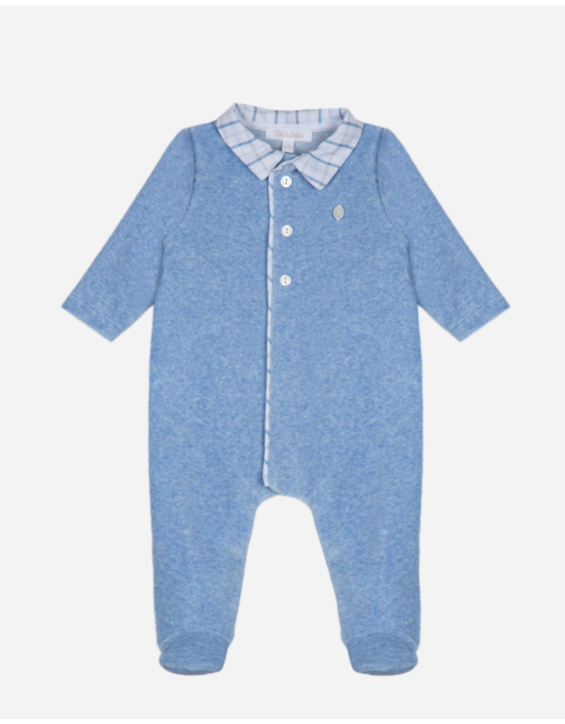 Patachou Bblauwe velours kruippakje met geruite kraag