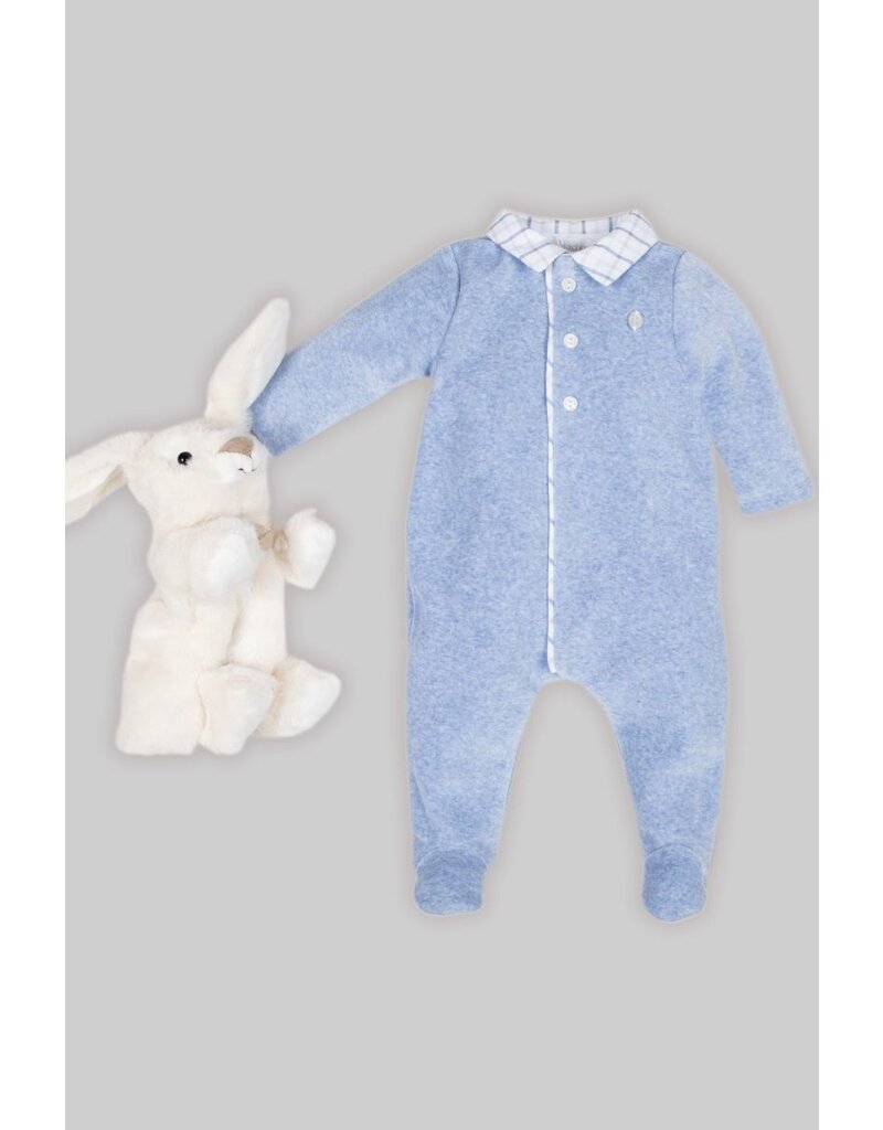 Patachou Bblauwe velours kruippakje met geruite kraag