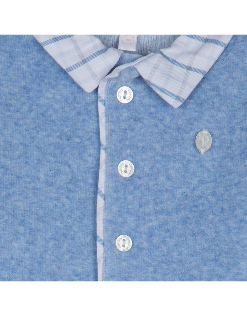 Patachou Bblauwe velours kruippakje met geruite kraag