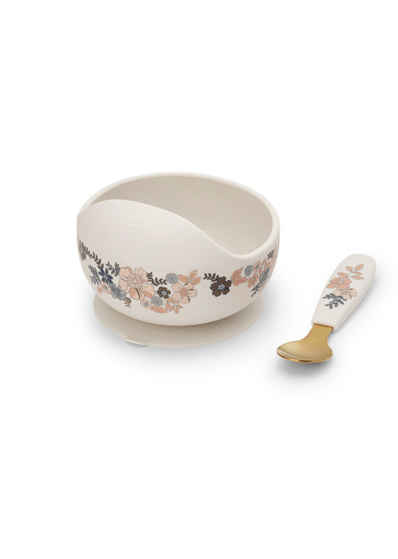 elodie details Elodie - Silicone kom met lepel - blue garden