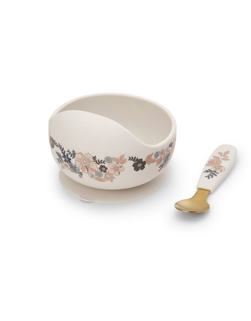elodie details Elodie - Silicone kom met lepel - blue garden