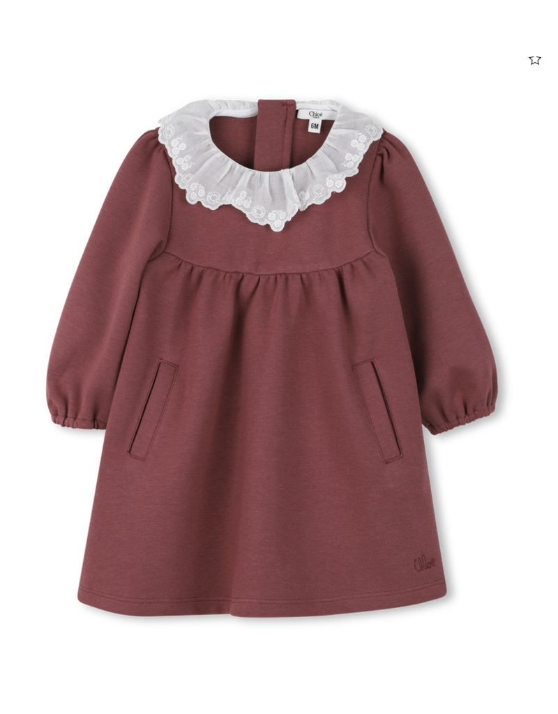 Chloé Chloé -Bordeaux kleed met wit kraagje