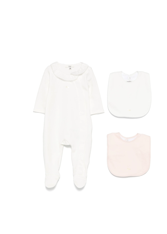 Chloé Chloé - Giftbox girls kruippakje kanten kraag + 2x slabbetjes 3m
