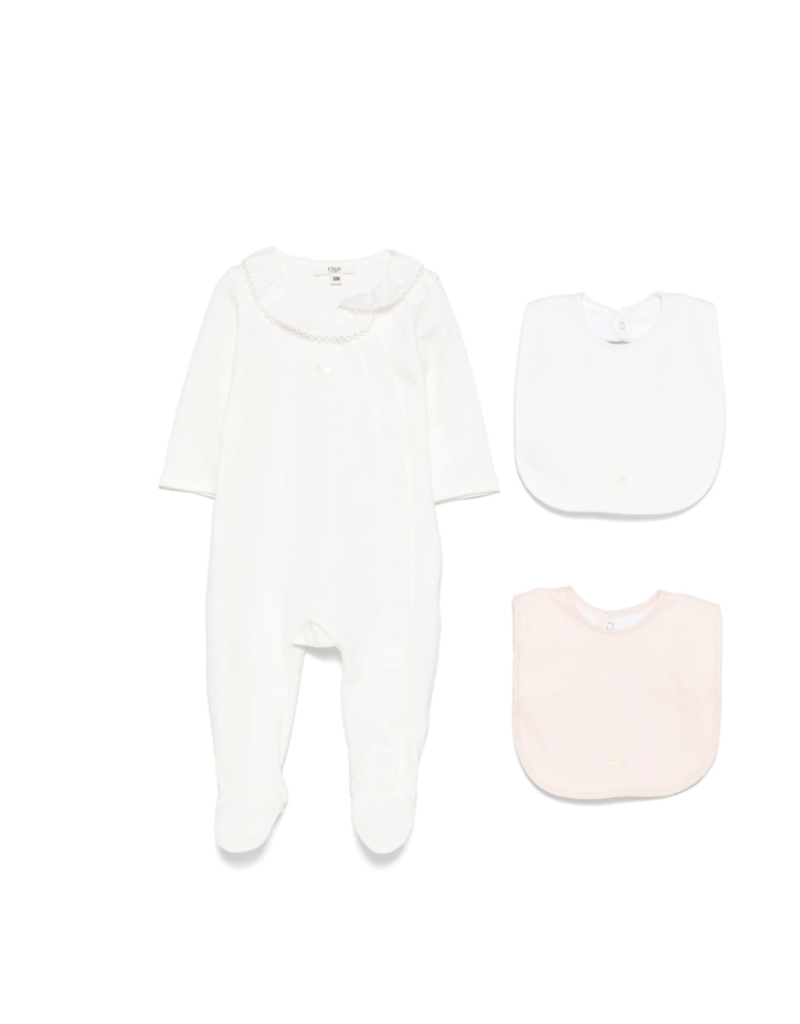 Chloé Chloé - Giftbox girls kruippakje kanten kraag + 2x slabbetjes 3m