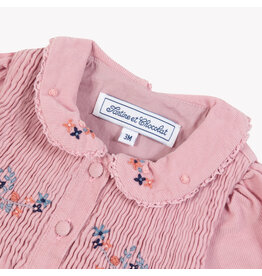 Tartine & Chocolat Tartine et Chocolat - kleedje ribfluweel roze met broderie bloemen