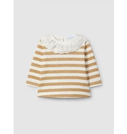 Laranjinha Laranjinha - Gestreept longsleeve met geborduurde ruffel kraag