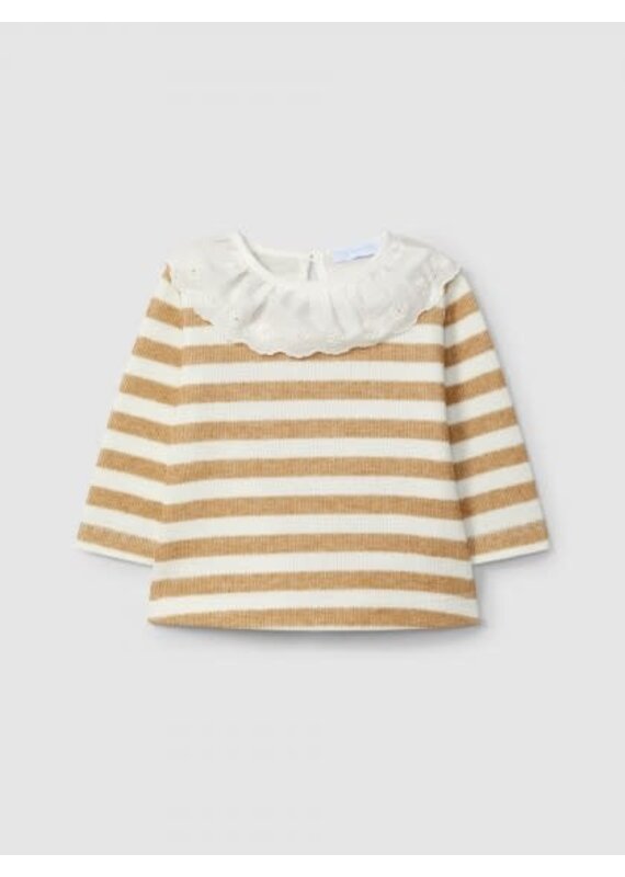 Laranjinha Laranjinha - Gestreept longsleeve met geborduurde ruffel kraag