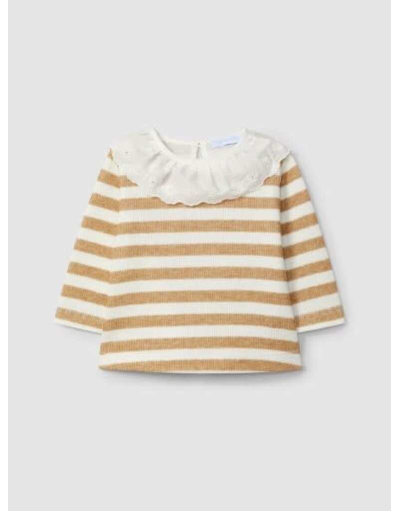 Laranjinha Laranjinha - Gestreept longsleeve met geborduurde ruffel kraag