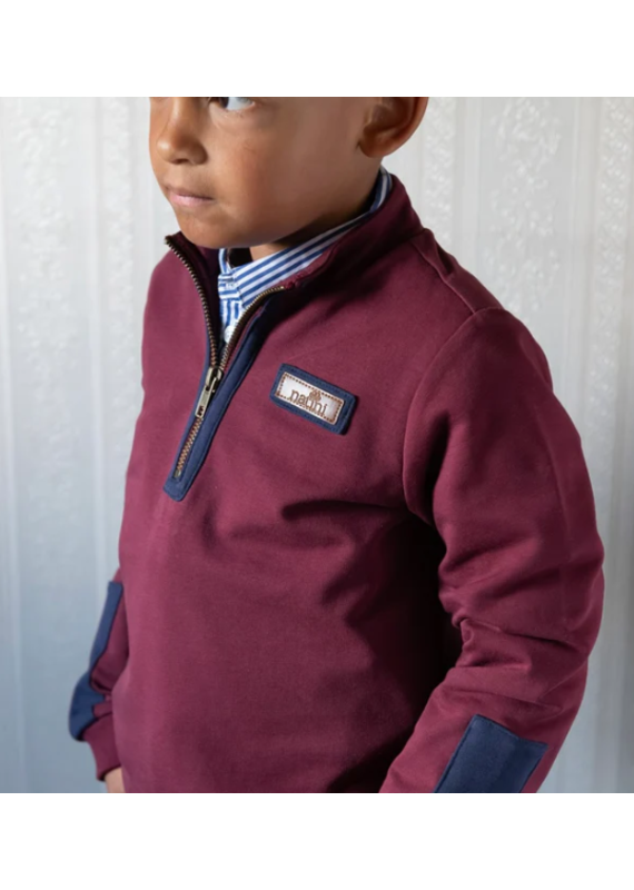 Natini Sweater Zippy met rits-bordeaux en donkerblauw