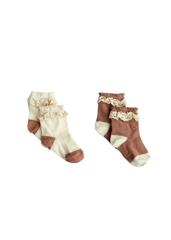 Your Wishes Your whishes - lace sokken beige/terracotta