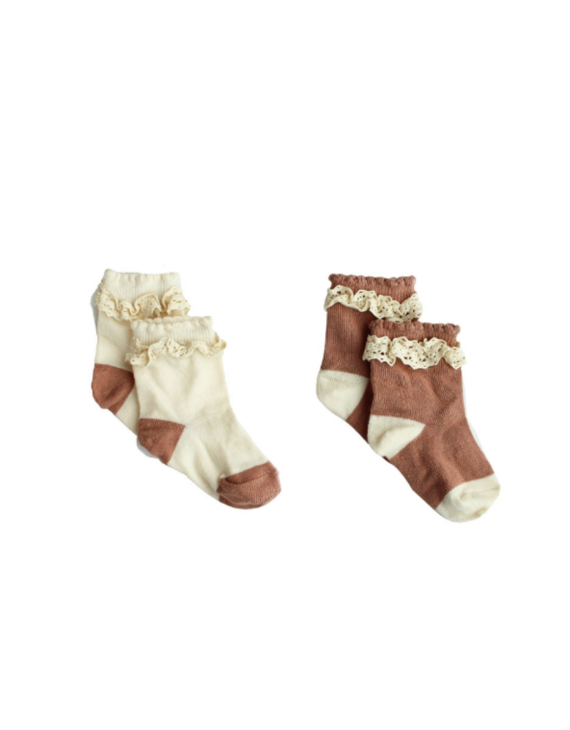 Your Wishes Your whishes - lace sokken beige/terracotta